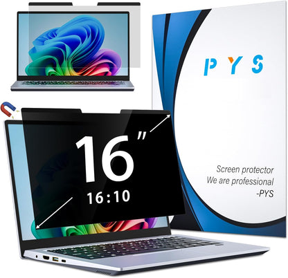 PYS Magnetic Laptop Privacy Screen 16 Inch 16:10 Ratio - Computer Monitor Screen Privacy Shield, Anti-Glare Blue Light Filter, Detachable Privacy Screen Protector for Lenovo, Hp Envy, Dell