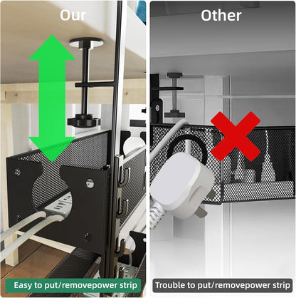 Multi-Model Under Desk Cable Management Tray 2 Packs Metal Under Desk Wire Management Clamp Mount Under Table Cord Management No Damage The Desk (Black)