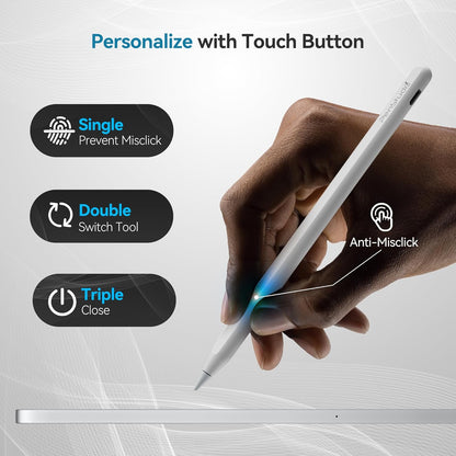 PS1-Pro2 Stylus Pen for Apple iPad 2018-2025｜Anti-Misclick Custom Shortcuts Pixel-Perfect with Metal Chrome Tip｜Pencil for iPad 11th & 10th Generation, Pro 11"/12.9"/M4, Air 3/4/5/M2/M3, mini 5/6th