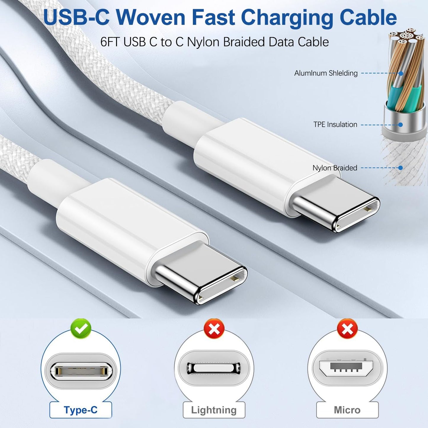 iPhone 16 15 Chargers,2Pack USB C Wall Charger Block Charger Fast Charging with 10FT USBC to C Woven Cable for iPhone 16/16e/16 Pro/16 Pro Max/16 Plus/iPhone 15/15 Pro/15 Pro Max,iPad Pro/Air/Mini
