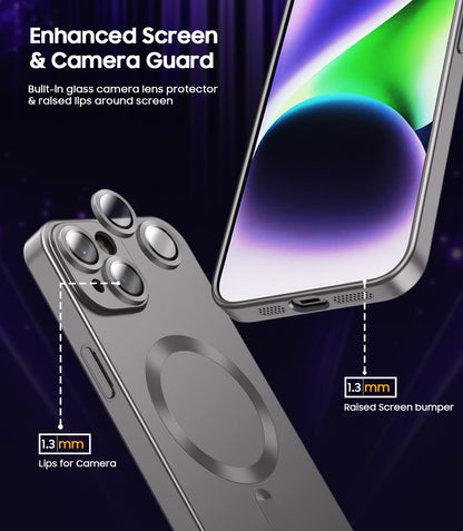 Magnetic for iPhone 14 Plus Case [Compatible with MagSafe][Built-in Camera Lens Protector] Slim Soft Silicone Bumper Shockproof Metallic Luster Phone Case (Gray)