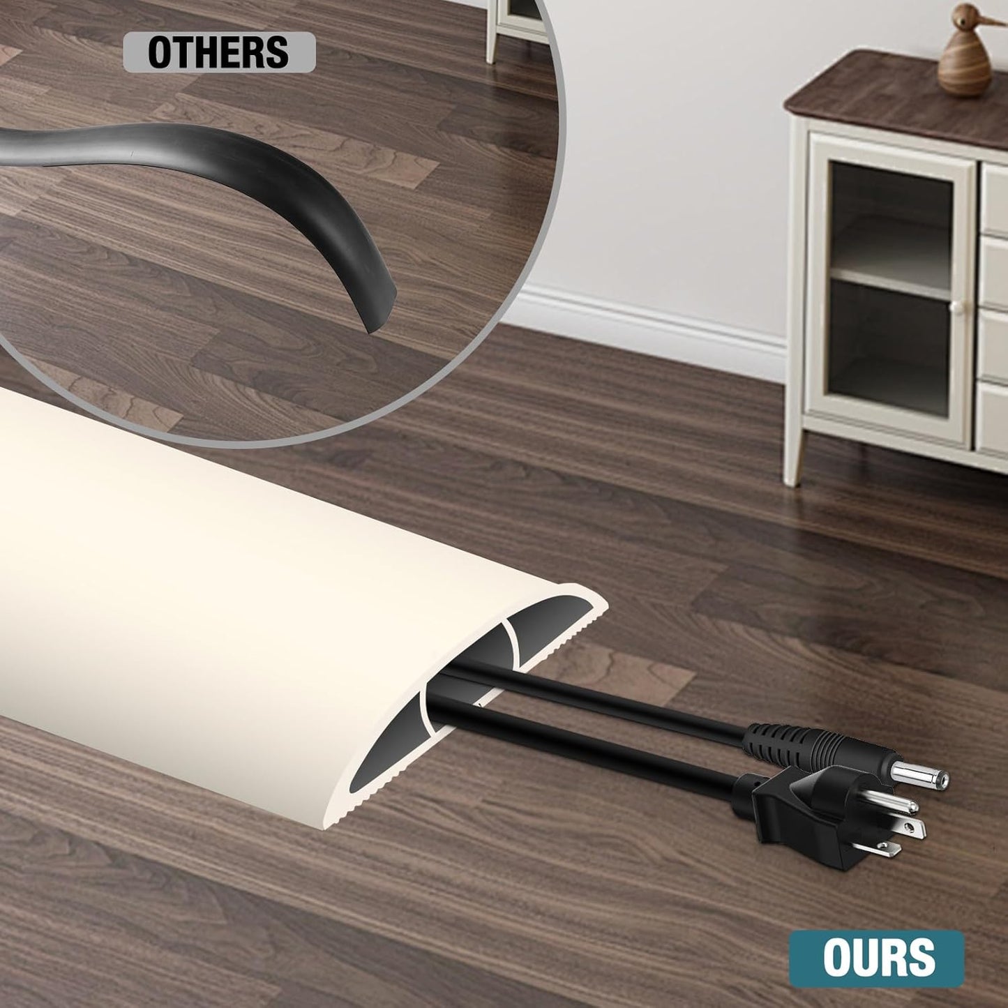 Floor Cord Cover, Cable Protector, 0.63W x 0.31H inches, Wire Cover for Extension Cords, Floor Cable Covers Prevent Cable Trips (Beige, 50-3 Feet)