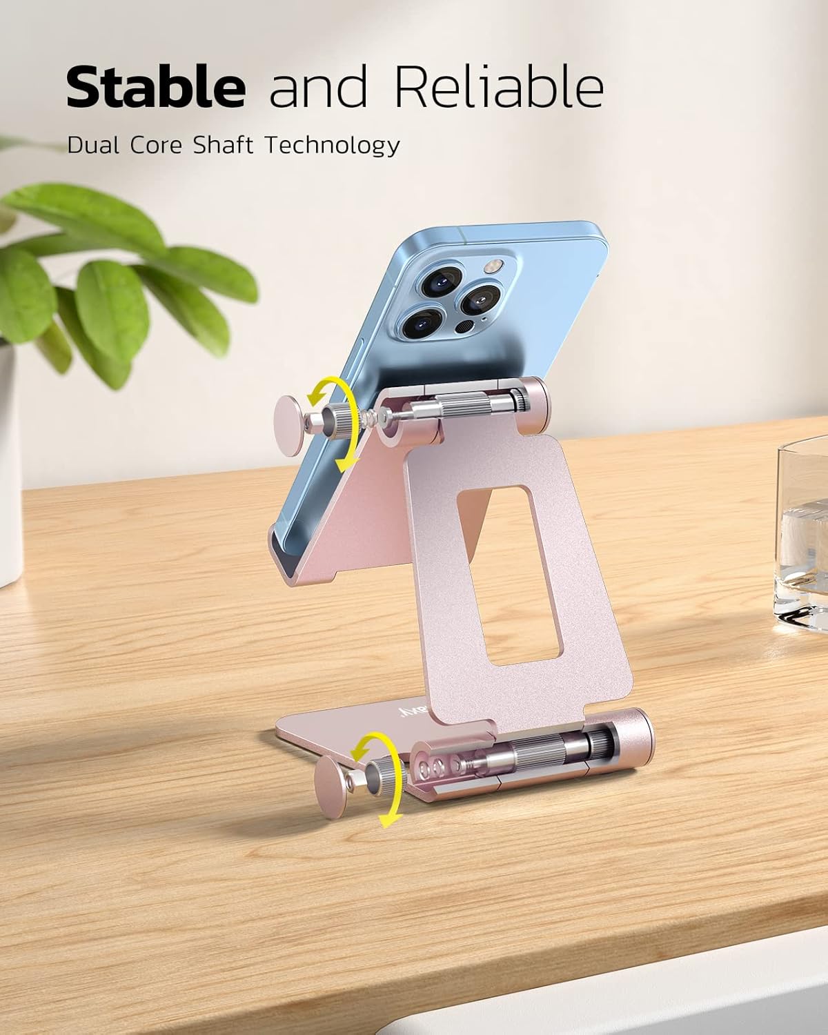 Nulaxy Dual Folding Cell Phone Stand, Fully Adjustable Foldable Desktop Phone Holder Cradle Dock Compatible with iPhone 17 16 15 14 13 12 11 Pro Max Xs Xr X 8, Nintendo Switch, All Phones - Rose Gold