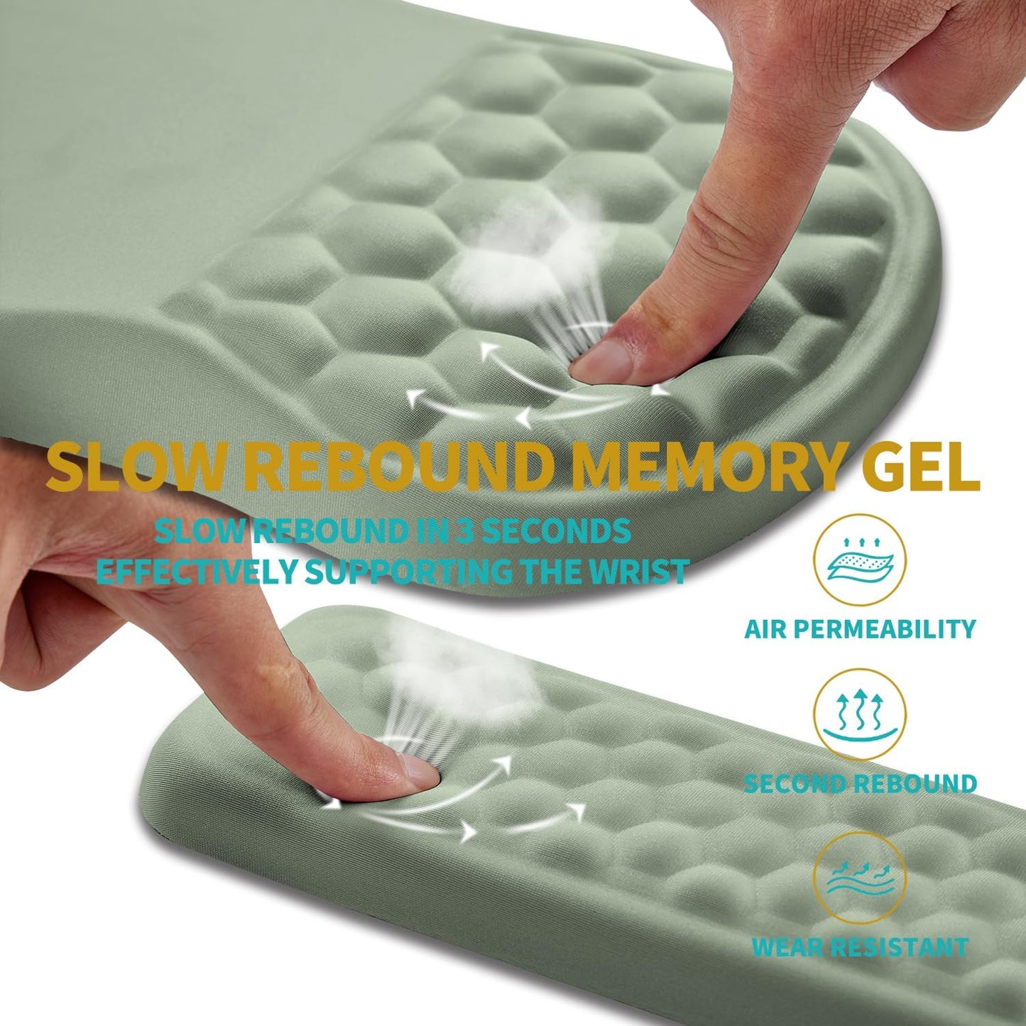 Hokafenle 2 in 1 Ergonomic Mouse Pad Wrist Support & Wrist Rest for Computer Keyboard Set, with Relieve Carpal Tunnel Pain Massage Bulge and Full Memory Gel Design (2In1 Set, Light Green)