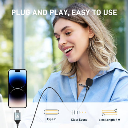 MAONO USB C Lavalier Microphone for iPhone 15, iPad, Android, Omnidirectional Condenser Lapel Mic for Recording, Interview, Video Podcast, Vlogging, YouTube, TikTok, UL11