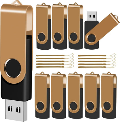EASTBULL 64GB USB Flash Drive Bulk Thumb Drives 10 Pack with Lanyards USB 2.0 Memory Sticks Zip Drive Pen Drive for Storage and Backup Glod 10PCS 64GB