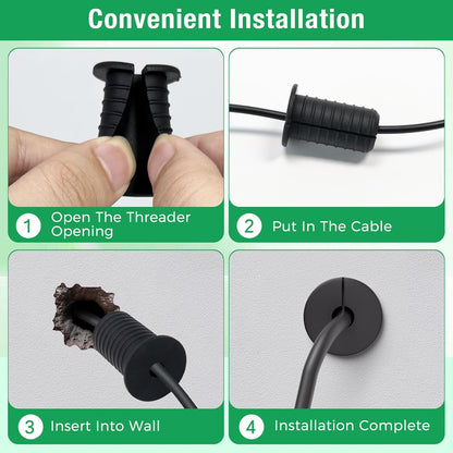 4pc Starlink Cable Grommet 3/4" Silicone Anti-Slip Wall Hole Pass Through Split Cable Bushings for TV Wire Ethernet Cord, Starlink Cable Routing Kit Accessories,38mm/1.5"Ht, Black
