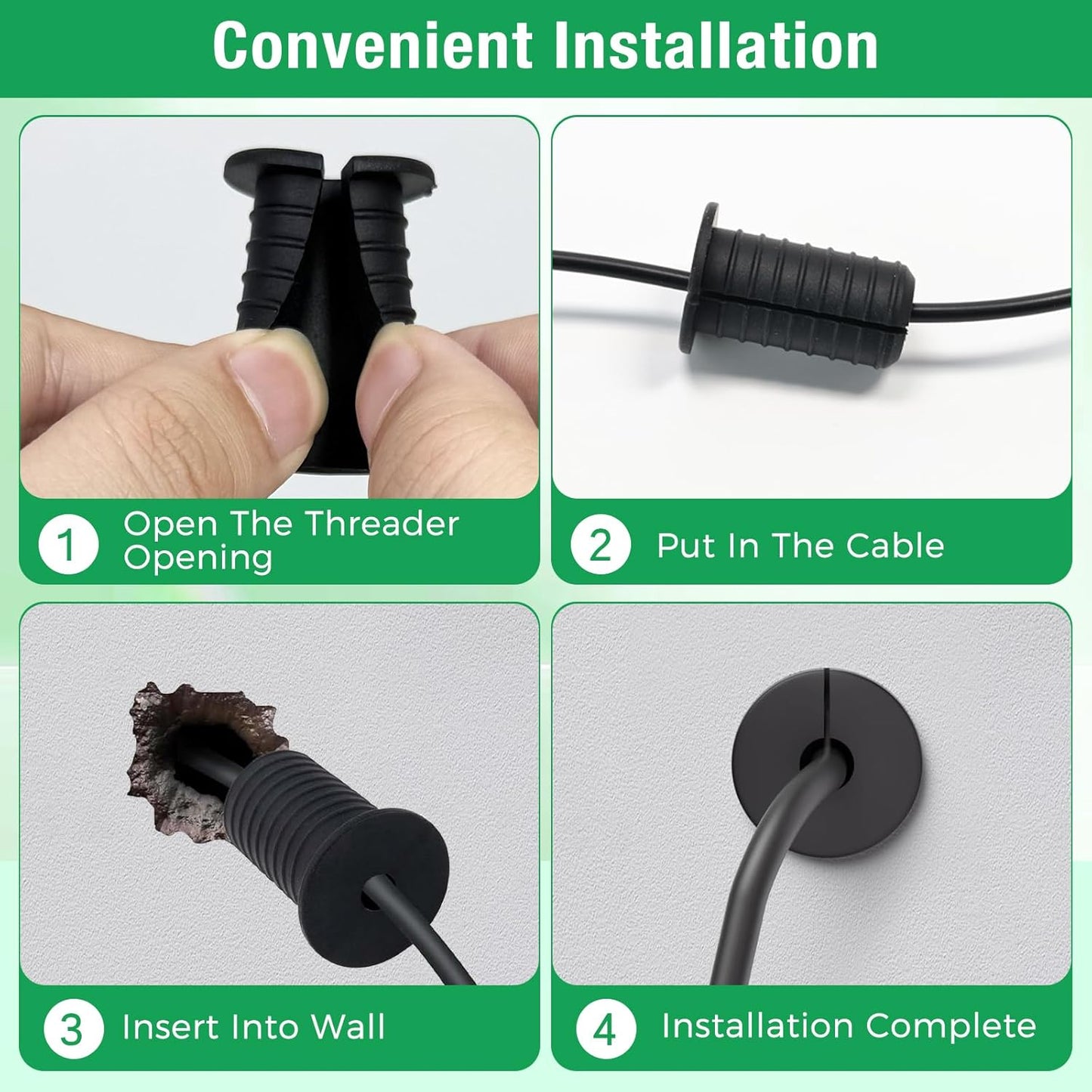 2pc Starlink Cable Grommet 3/4" Silicone Anti-Slip Wall Hole Pass Through Split Cable Bushings for TV Wire Ethernet Cord, Starlink Cable Routing Kit Accessories,38mm/1.5"Ht, Black