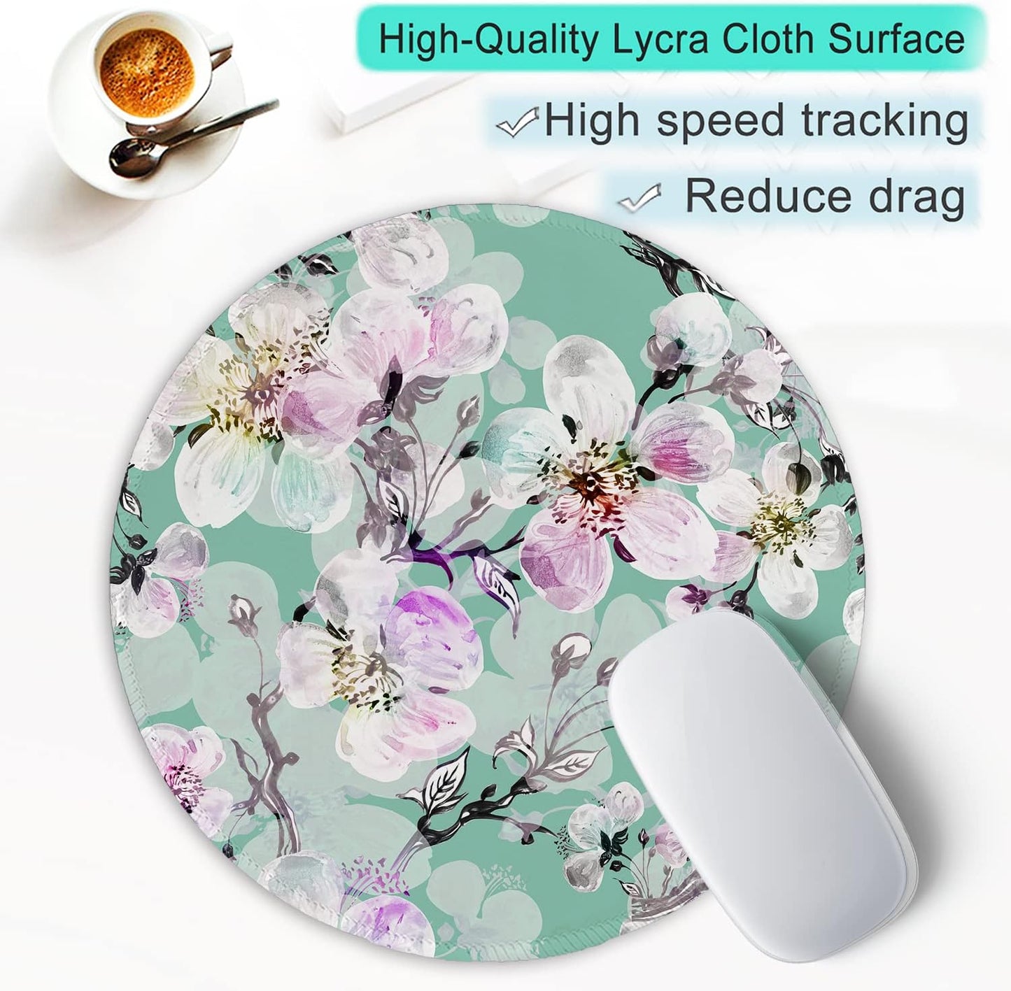 ITNRSIIET Round Mouse Pad with Stitched Edge Premium-Textured Waterproof Non-Slip Rubber Base Desktop Protection Mat Diameter 8.7 inches, Beautiful Flower Art