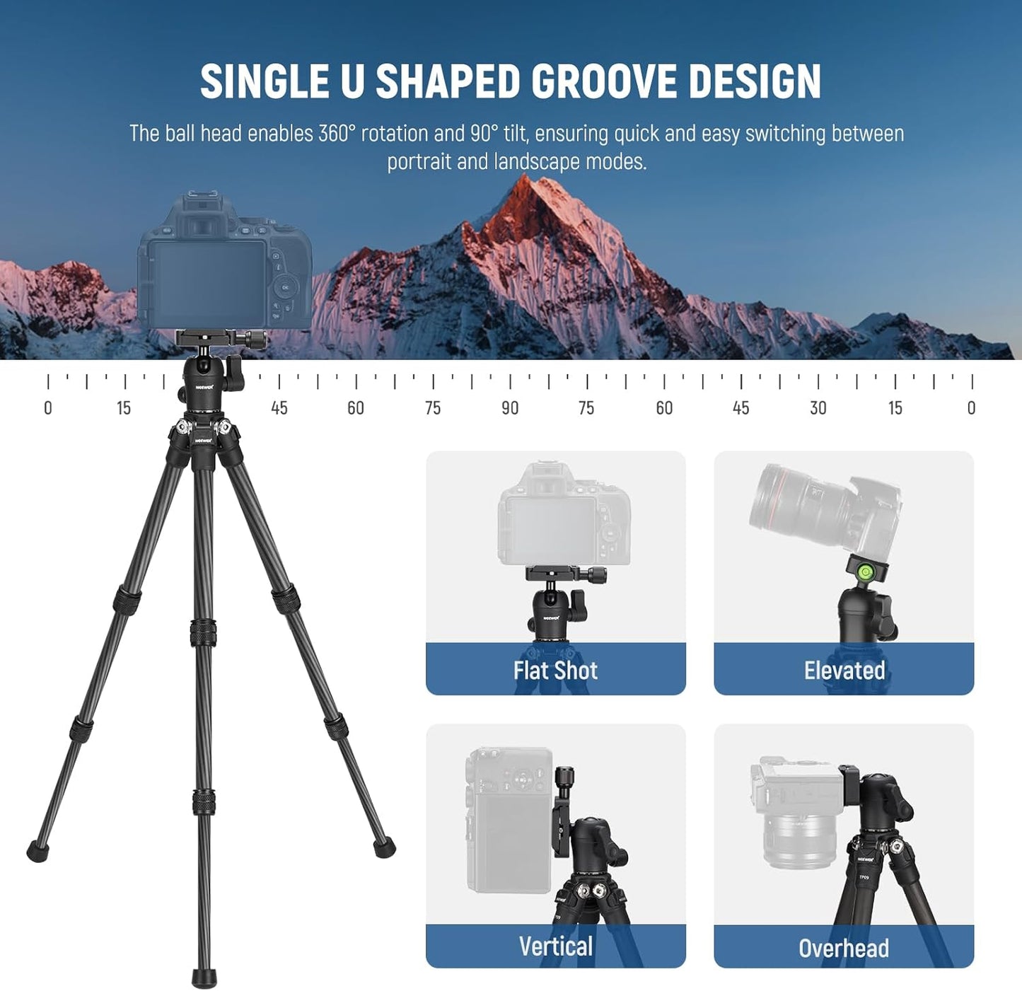 NEEWER TP09 Carbon Fiber Mini Tripod Compatible with iPhone, 20" Lightweight Compact Travel Desktop Tripod Stand with Ball Head, Phone Holder, Remote for Phone DSLR Camera Video Camcorder Webcam