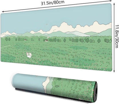 Galdas Gaming Mouse Pad XXL XL Large Long Extended Big Mousepad Non-Slip Rubber Keyboard Mouse Pad with Stitched Edges for Laptop Home Office (31.5x11.8x0.08 Inch) … (Clouds and Green)