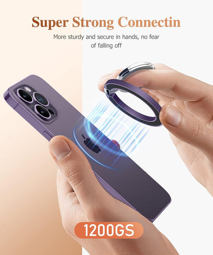 GVIEWIN Magnetic Phone Ring Holder, Compatible with MagSafe Phone Grip with Adjustable Stand, Magnet Phone Ring Kickstand for iPhone 16 Pro Max/Plus/15/14/13/12 Series/Other Phones (Purple)