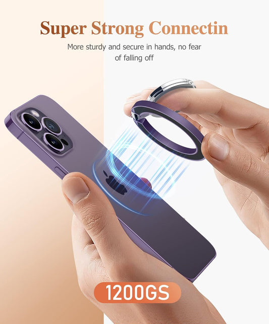 GVIEWIN Magnetic Phone Ring Holder, Compatible with MagSafe Phone Grip with Adjustable Stand, Magnet Phone Ring Kickstand for iPhone 16 Pro Max/Plus/15/14/13/12 Series/Other Phones (Purple)