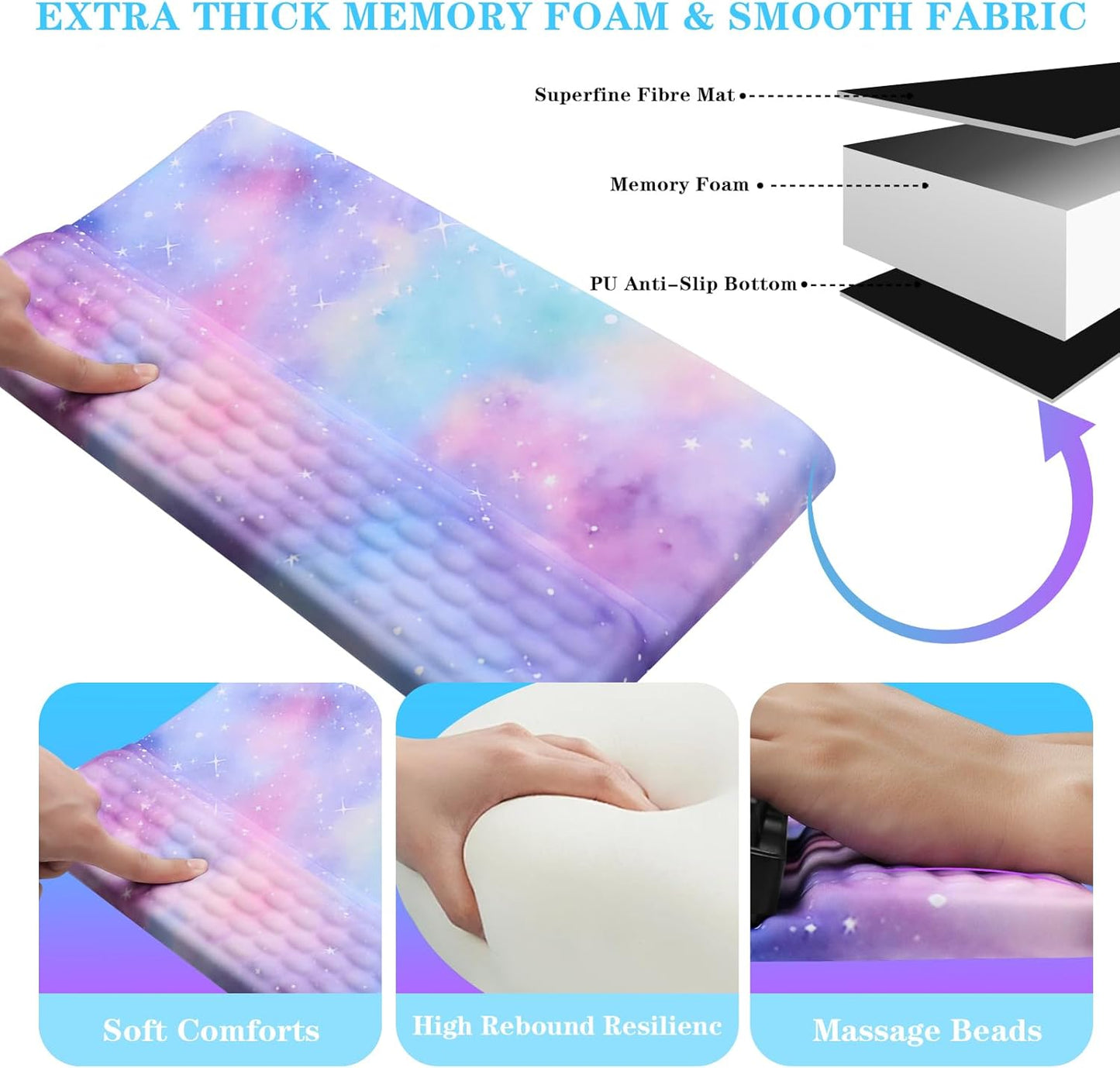 Computer Keyboard Stand with Wrist Rest, Ergonomic Tilted Keyboard Holder - Keyboard Riser with Wrist Pad - Keyboard Tray Support for Office Home -Colorful Stars