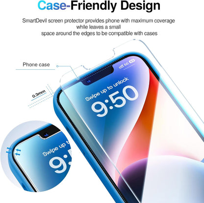 SMARTDEVIL 2-Pack Screen Protector for iPhone 13 Mini, Tempered Glass, HD Clear Film, Easy Installation, Dust-Free & Bubble-Free