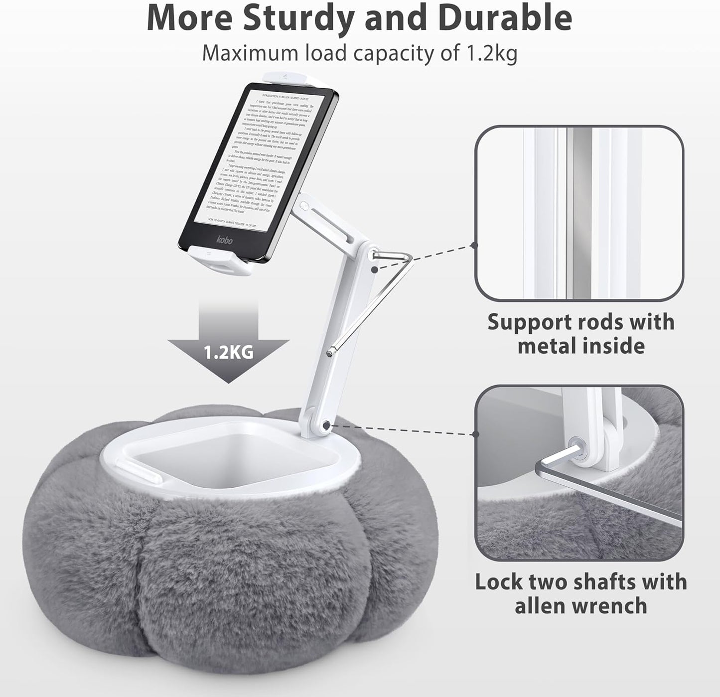 CreaDream Pumpkin Tablet Pillow Stand Holder for Kindle iPad, Adjustable Phone Pillow Stand for Lap Bed with Detachable Snack Bowl, Compatible with 4.7"-13" Tablet, iPad, iPhone, Samsung Tabs, Kindle