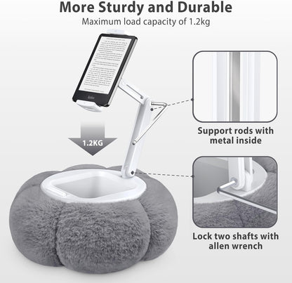 CreaDream Pumpkin Tablet Pillow Stand Holder for Kindle iPad, Adjustable Phone Pillow Stand for Lap Bed with Detachable Snack Bowl, Compatible with 4.7"-13" Tablet, iPad, iPhone, Samsung Tabs, Kindle