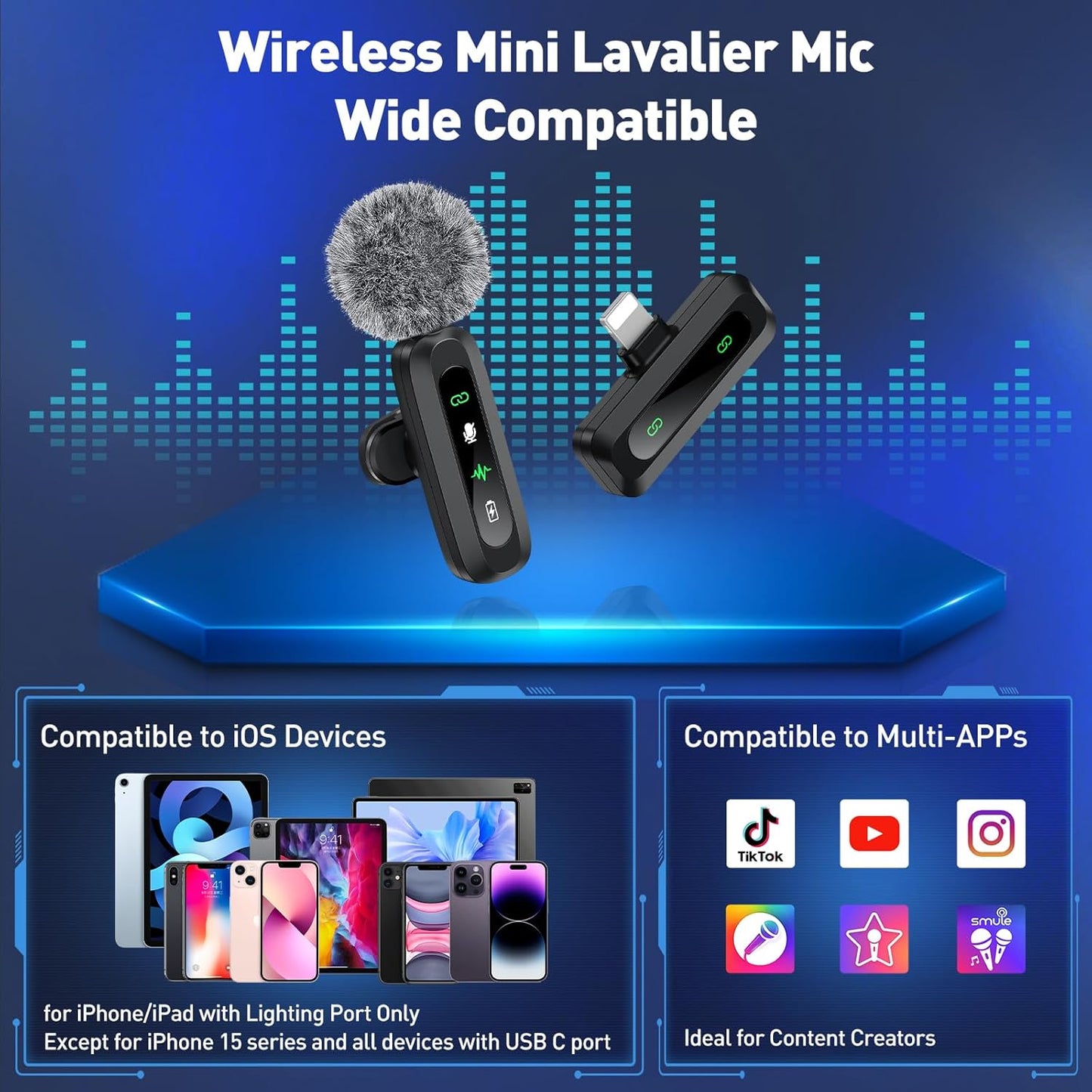 Wireless Lavalier Microphone for iPhone Recording Clip-on Mini Mic for iPhone/for iPad Video Recording with Rotatable Clip&Denoise Recording, Portable Mic Set for Content Creators