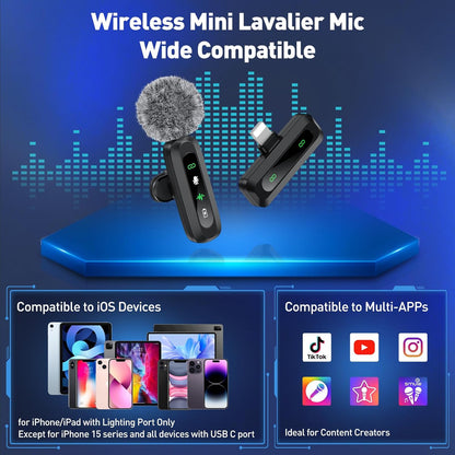 Wireless Lavalier Microphone for iPhone Recording Clip-on Mini Mic for iPhone/for iPad Video Recording with Rotatable Clip&Denoise Recording, Portable Mic Set for Content Creators