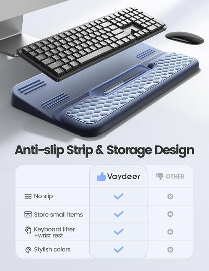 Vaydeer Wrist Rest with Keyboard Stand, Computer Wrist Support Pad, Ergonomic Keyboard Riser Holder Lift Tray with Wrist Pad, Soft Memory Foam Desk Cushion, Palm Arm Hand Typing for Office Home Gift