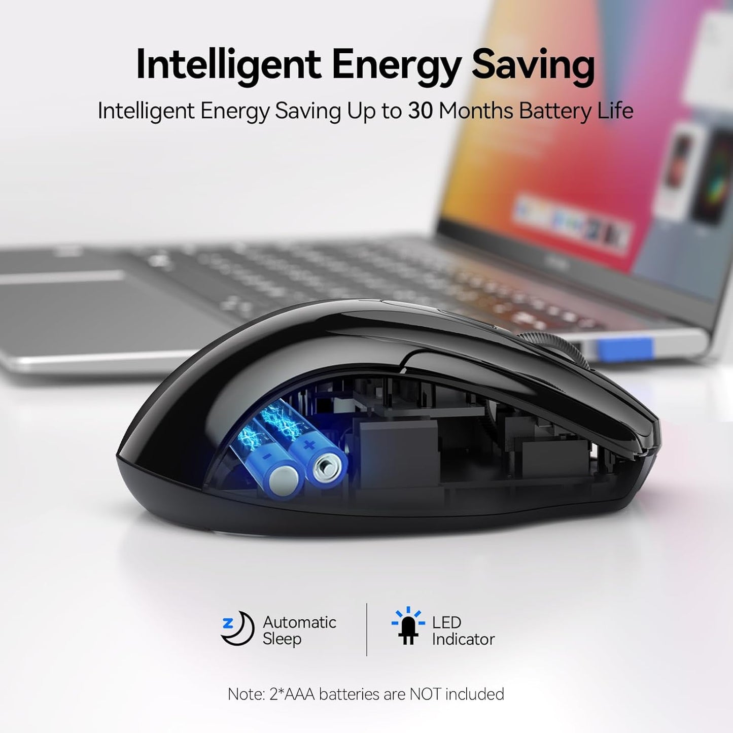 TECKNET Wireless Mouse (2.4G & BT5.0/3.0) Silent 4800 DPI Computer USB A & Bluetooth Mouse 6 Buttons, Wide Compatibility - Black