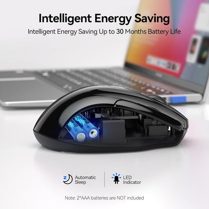 TECKNET Wireless Mouse (2.4G & BT5.0/3.0) Silent 4800 DPI Computer USB A & Bluetooth Mouse 6 Buttons, Wide Compatibility - Black