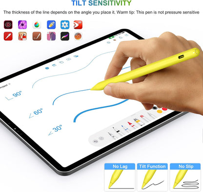 Pencil 2nd Generation Wireless Charging, HATOKU Pencil for iPad with Tilt & Palm Rejection, Magnetic Stylus Pen for ipad Air M3/3/4/5, iPad mini 5/6, ipad 6/7/8/9/10/11 Gen, ipad Pro 11/12.9 (Yellow)