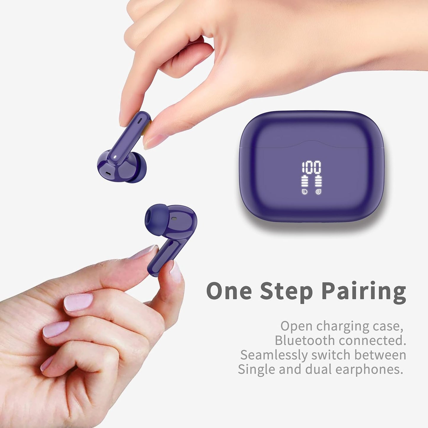 Wireless Earbuds, Bluetooth 5.4 Headphones in Ear with HiFi Stereo Deep Bass, 4 ENC Noise Cancelling Mic Wireless Earphones 40H, in-Ear Earbud Bluetooth Dual LED Display IP7 Waterproof, Pure-Blue