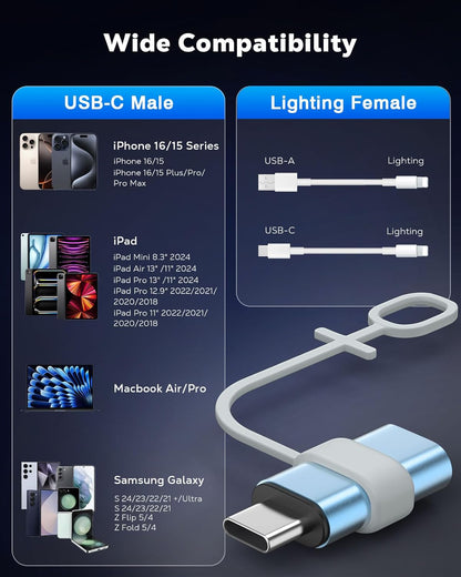 MoKo Lightning to USB C Adapter 2Pack, NOT for Lightning Earbuds/Headphones/OTG, USB-C to Lightning Adapter for iPhone Air 17 16 15 Pro Max Plus,iPad Pro/Air,Galaxy,ONLY for Charging/Data Sync, Cyan