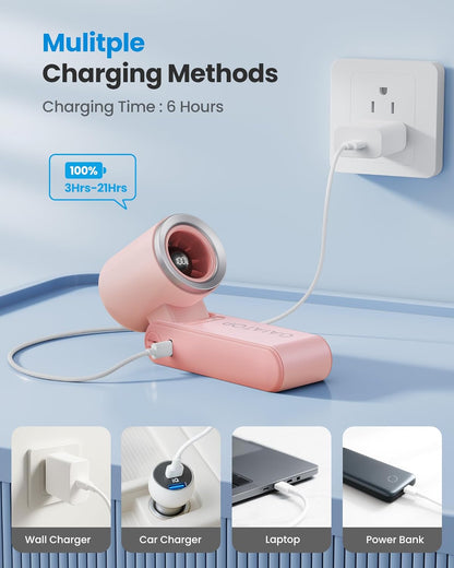 Gaiatop Portable Handheld Mini Fan, 21 Working Hours 6 Speeds, Rechargeable Battery Operated, 180° Foldable with LED Display, Small Desk Personal Fan for Women Gifts Travel, Working- Pink