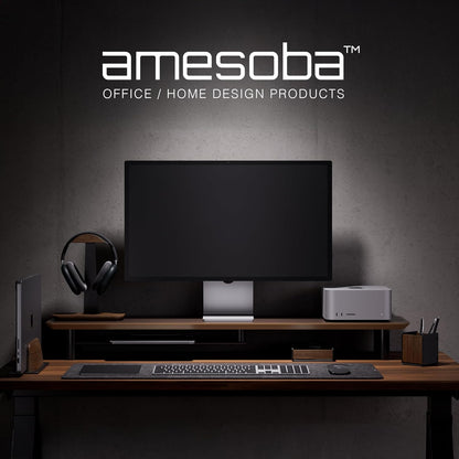 Walnut Dual‑Tier Monitor Stand for Modern Desk Setup – Minimalist Wooden Riser Shelf for Dual Monitors, Laptops, Home Office Aesthetic (Dark Walnut, Large)