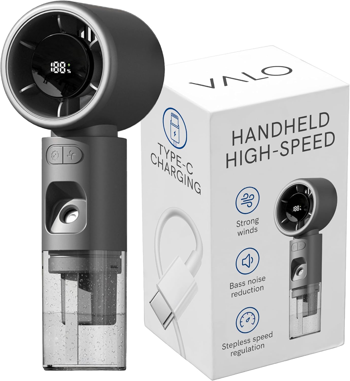 Valo Portable Rechargeable Fan - Mini Cooling Fan for Travel, USB Desk Personal Fan with 4 Speeds, 50ml Tank for Water Cooling Technology, Quiet Operation, 2,000 mAh Battery - Titanium Gray