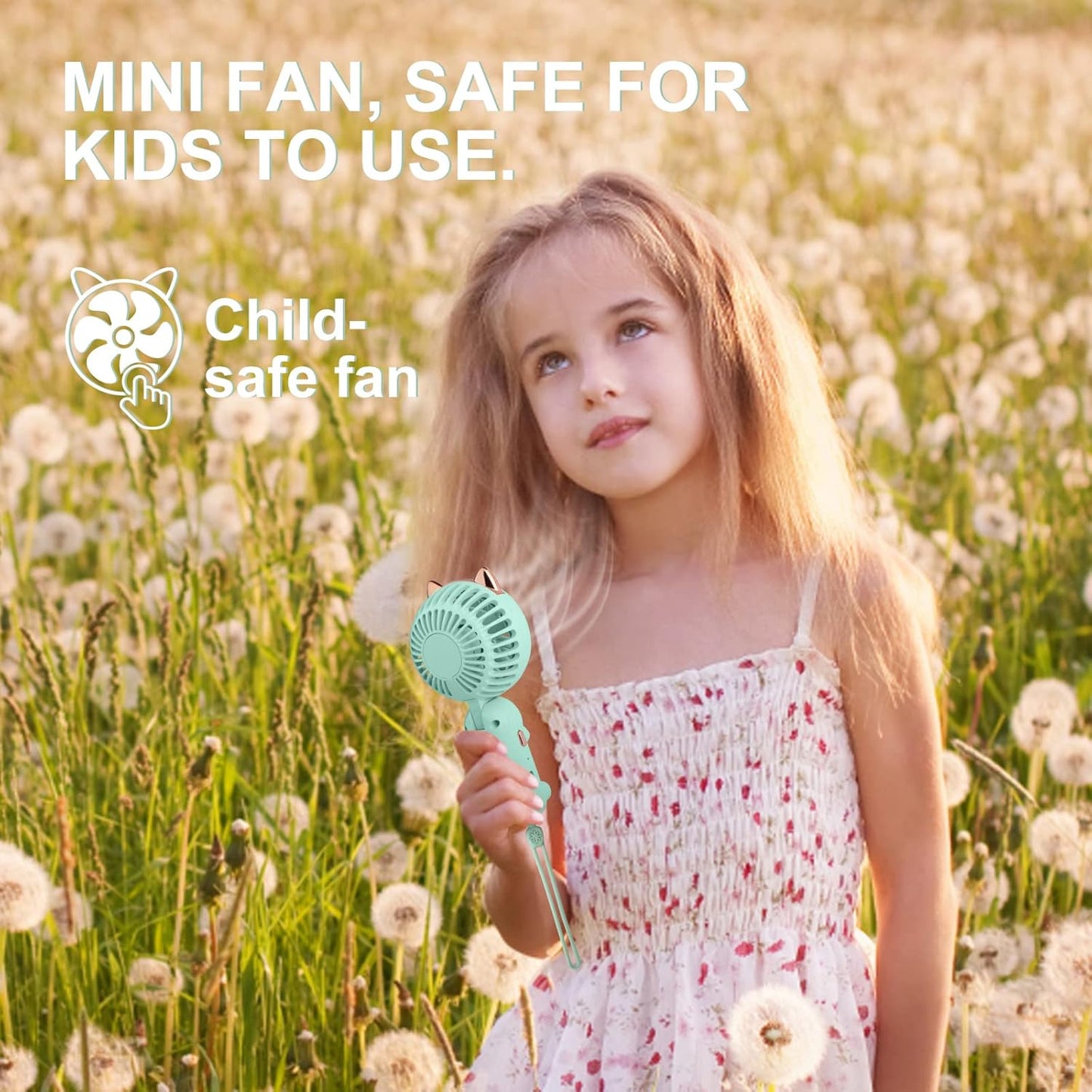 QearFun Portable Mini USB Rechargeable 3 Speed Personal Desk Table Fan with Base - Up to 12 Hours Operated Small Makeup Fan for Girls Women Outdoor (Green)