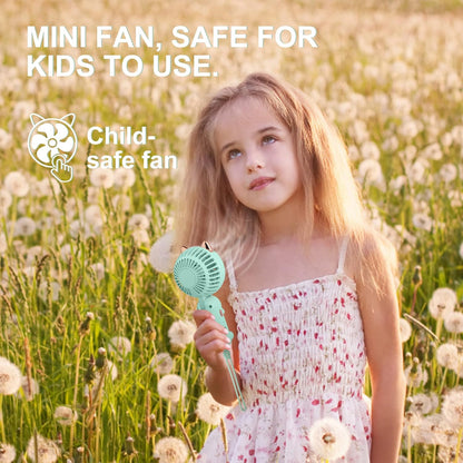 QearFun Portable Mini USB Rechargeable 3 Speed Personal Desk Table Fan with Base - Up to 12 Hours Operated Small Makeup Fan for Girls Women Outdoor (Green)