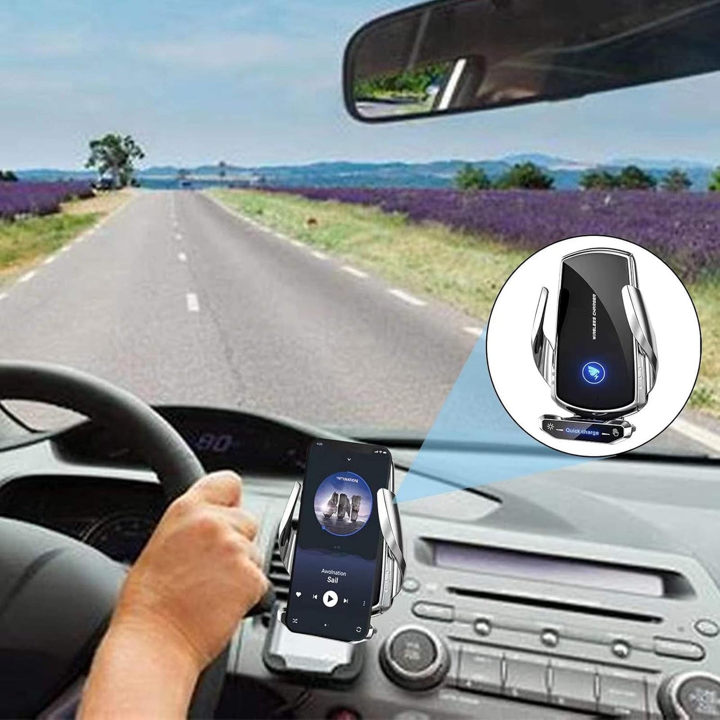 Wireless Car Charger Mount Automotive Electric Induction 15W Fast Charging Auto Clamping Car Phone Holder Mount Wireless Charging Mount Air Vent Phone Holde Compatible with All Android (Silver)