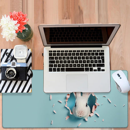 Gaming Desk Pad Large Extra Length Bunny Peeking Out of A Hole Mouse Pad Keyboard Laptop Non-Slip Waterproof with Rubber Base Thick Stitched Edge Mouse Mat for Office Home 35.4 x 15.7 Inches