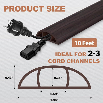 Floor Cord Cover for Wires on Floor Self Adhesive Cord Hider Floor Cable Management Wire Covers for Cords Protector Prevent Cable Trips Cord Cavity W 0.59" x H 0.31", Black Walnut, 10Ft
