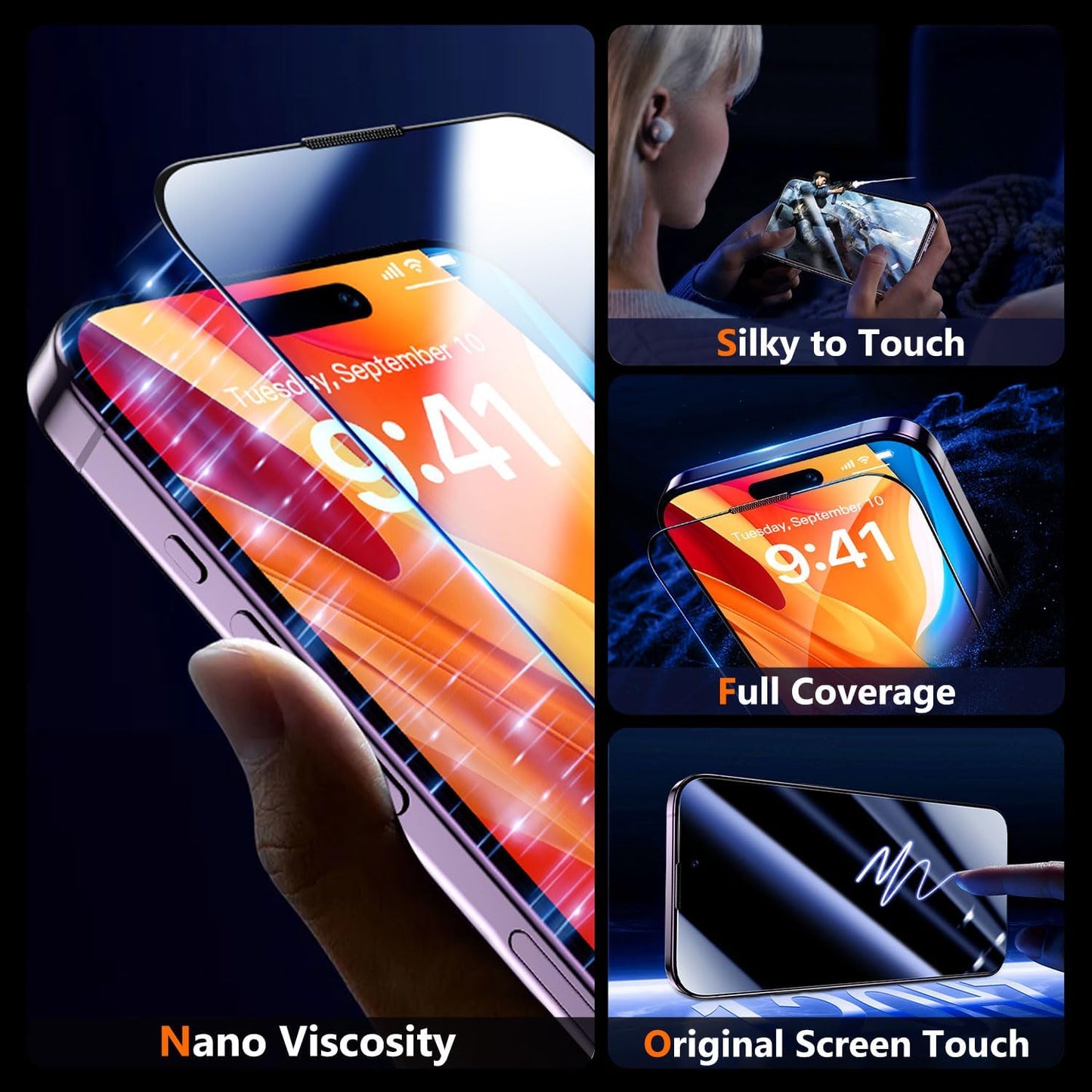 UniqueMe for iPhone 14 Pro Screen Protector - [Military Grade Shatterproof & 9H+ Hardness] Screen Protector 14 Pro Tempered Glass Full Coverage Protection, Easy Installation, 2 Packs