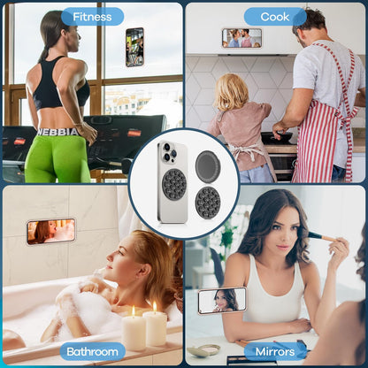 Silicone Suction Cup Phone Mount, Magnetic Suction Phone Case Stand, Mirror Shower Phone Holder, Perfect for Selfies and Videos Creators, Hands Free Holder Mount for iPhone/Samsung/Google-Black