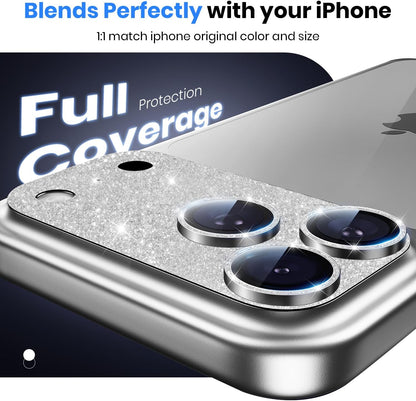 Hoerrye for iPhone 17 Pro Camera Lens Protector - [12FT Shatterproof Military Grade] [Strong Adsorption] Metal Top 9H+ Tempered Glass Camera Screen Full Cover Case Friendly,Glitter Silver