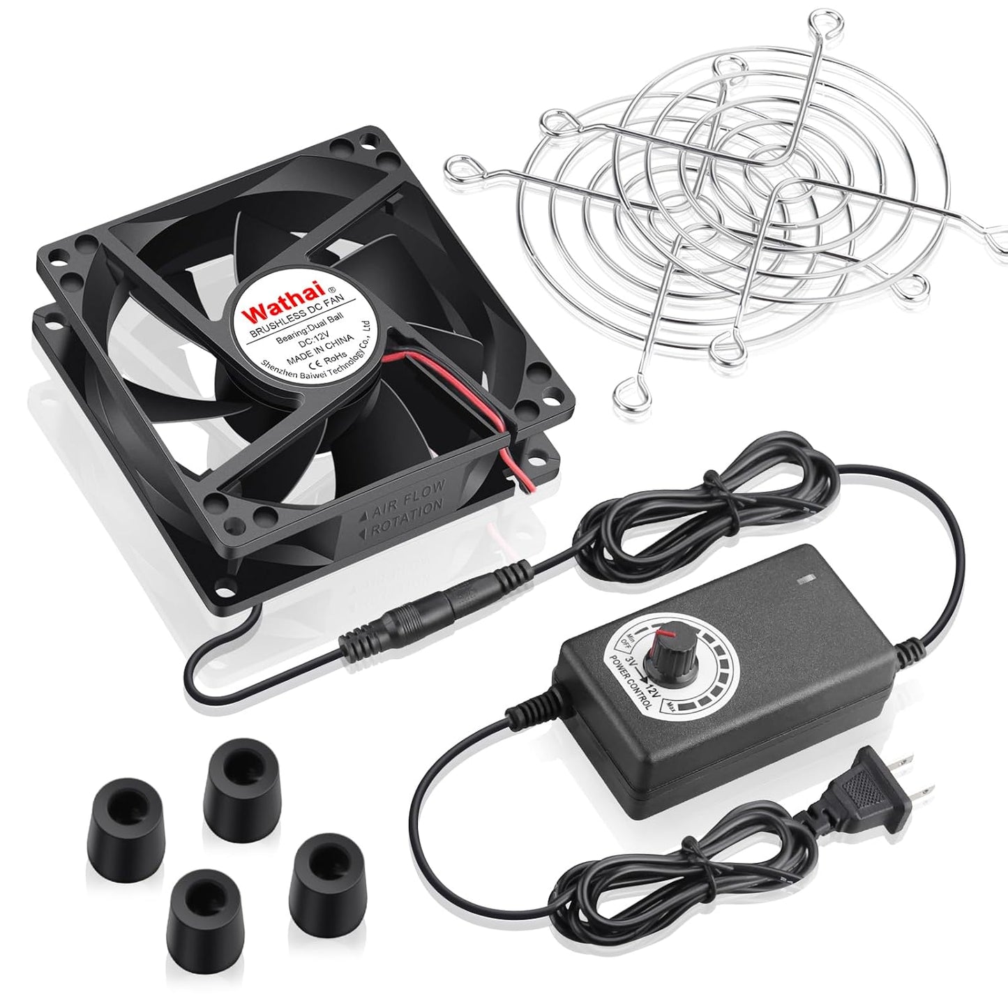 Wathai 80mm Small Computer Cooling Fan with AC Plug, 110V 120V 220V 240V Fan Enhanced Cooling Solution for Electronic Components, PC Cases, Greenhouses, Terrariums, and Modem Cool Projects