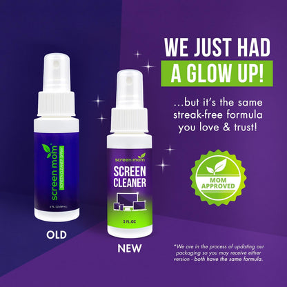 Screen Cleaner Spray and 2 Microfiber Cloths - 2oz Bottle by Screen Mom-Screen Cleaner Spray and Wipe for TV, Computer, Phone, iPad, Car Screen Cleaning Kit Electronic Cleaner Spray