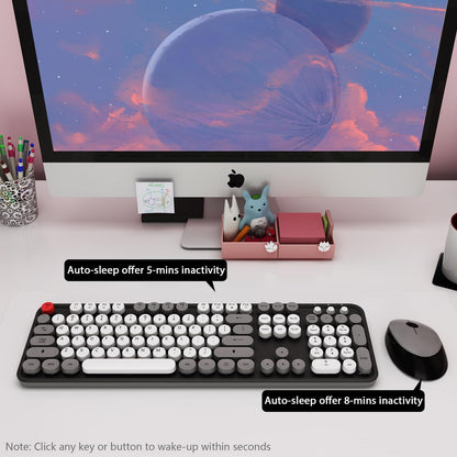 Wireless Keyboard and Mouse, KOOTOP Cute Keyboard and Mouse, 2.4G Wireless Keyboard with Retro Round Keycap for PC, Mac, Laptop,Tablet,Computer Windows (Grey)