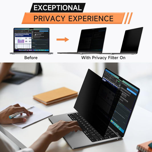 Privacy Screen for MacBook Pro 13 Inch (2016-2022, M1, M2) & Air 13 inch (2018-2021, M1), Matte Anti Glare Blue Light Filter, Nano No Glue Anti Spy Black Protector for Mac Pro 13In Laptop Computer