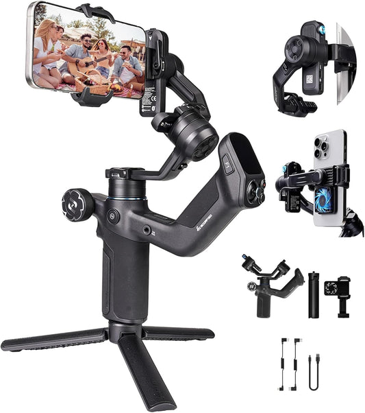 FeiyuTech Scorp MINI 3 Gimbal Stabilizer for iPhone, 3-Axis Smartphone Gimbal Built-in AI Tracking Module,Phone Gimbal with Cooling Fan and Integrated Grip Design, Touch Screen, 2KG(4.41lb) Payload