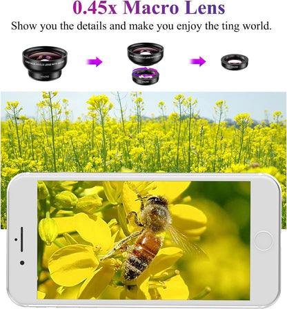 Apexel Phone Camera Lens, 2 in 1 Cell Phone Clip-on Lens Kit 0.45X Wide Angle Lens 140°+ 12.5X Macro Lens Clip-on iPhone Lens for iPhone Samsung and Most of Android Smartphone