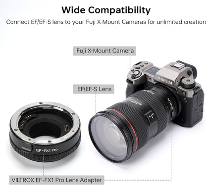 VILTROX EF-FX1 PRO Auto Focus Lens Mount Adapter Converter with Aperture Control Compatible with Canon EF/EF-S Lens to Fuji X-Mount Mirrorless Camera X-H1 X-PRO2 X-T2 X-T3 X-T1 X-T20 X-T10 X-E2 X-E1