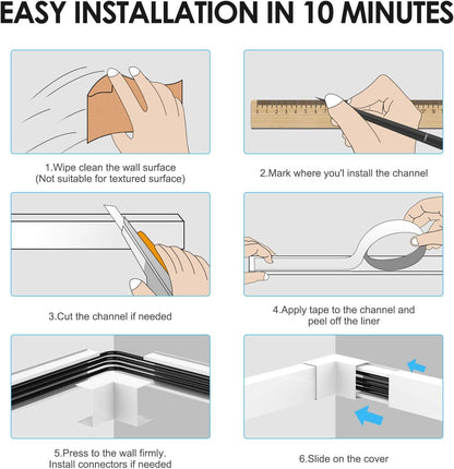 Yecaye Large Cord Hider for 3-4 Wires, Paintable Cord Cover Wall Cable Management System, PVC Wire Hide, Cable Raceway Kit for Wall Mount TV, W1.18in H0.67in, White