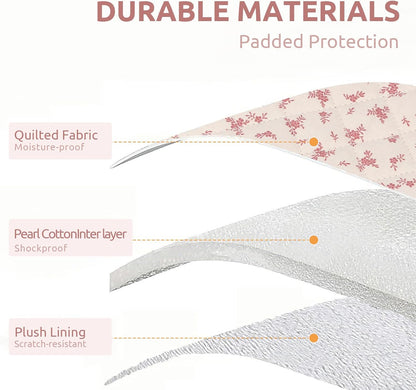 Puffy Laptop Sleeve 13-15.6 Inch Cute Quilted Laptop Protective Case Padded Floral Computer Sleeve for MacBook (A-Pink, 11 Inch)