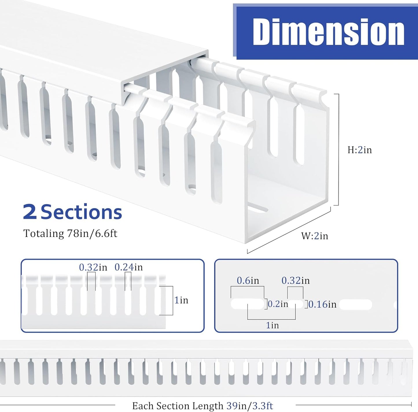 ZhiYo 2x2in Professional Server Rack Cable Management Raceway, 78in(2xL39in) Cable Raceway Kit, Electrically Safe PVC Open Slot Wire Cover, Cord Hider for Under Desk/Computer/Network Cords White